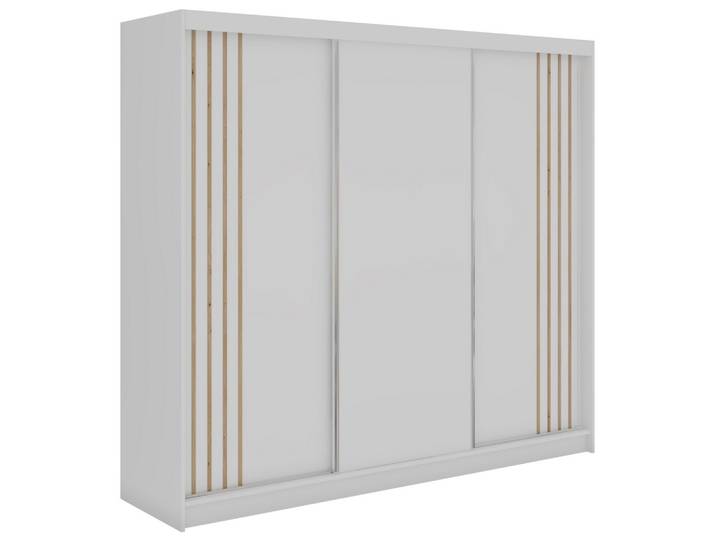 SCHWEBETÜRENSCHRANK mit Lamellen und Schubladen NAURU - 240 - Weiß und Eiche Artisan
