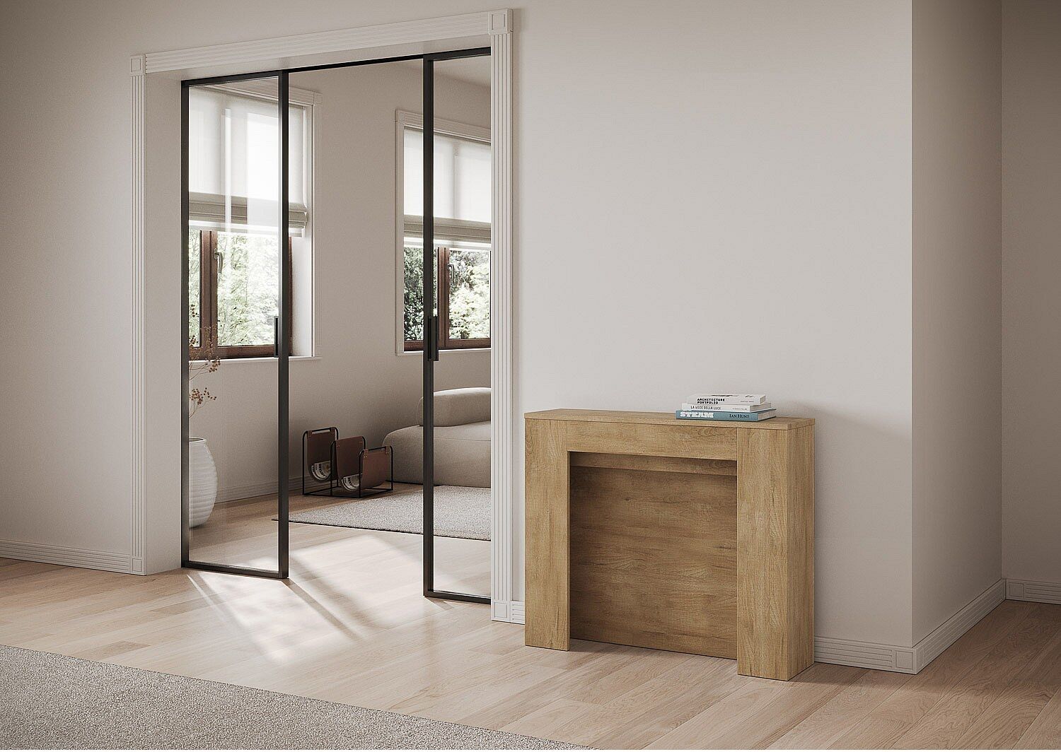 ITAMOBY Consola extensible 90x25/211 cm Kiba roble natural extensiones internas