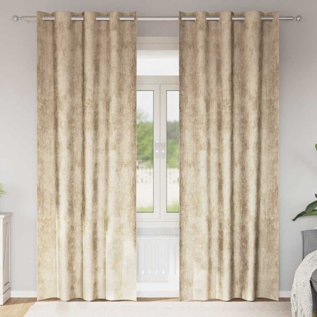 Fairmont Park Alithia Velvet Room Darkening Curtain Pair Cream 140cm Width x 245cm Drop