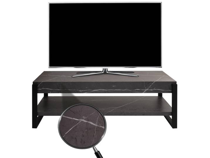 TV-Rack HWC-L53, Fernsehtisch Lowboard TV-Tisch, Metall 42x120x44cm Marmor-Optik grau