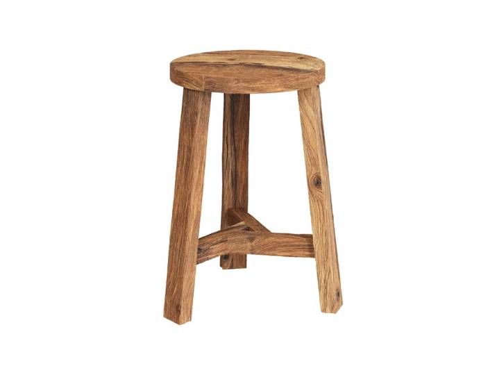 Tabouret rond en bois de teck recyclé h45 cm
