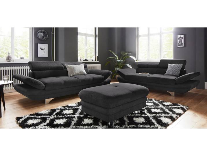 Polstergarnitur COTTA Enterprise 2,5 Sitzer + Hocker , schwarz, B:214cm, Sitzmöbel-Sets, Set bestehend aus: 2-Sitzer mit Kopfteilverstellung & Hocker