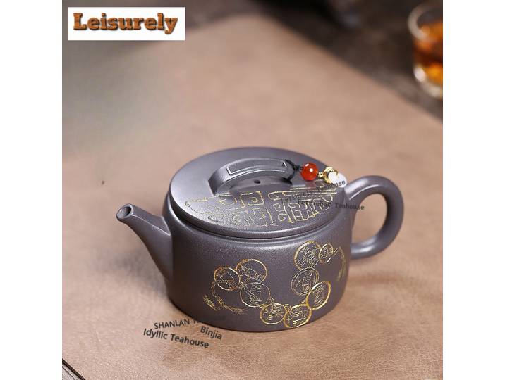 Yixing – théières en argile violette de 230ml, Pot de gros calibre fait à la main, minerai brut, bouilloire à boue au bois, service à thé Zisha, articles cadeaux