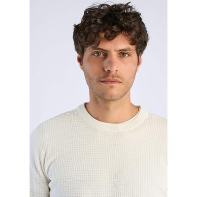 Strickpullover LINDBERGH "Strickpullover Relaxed Fit", Herren, Gr. S, weiß (sanftes weiß), Obermaterial: 60% Baumwolle, 40% Polyester, Rundhals, Pullover Strickpullover