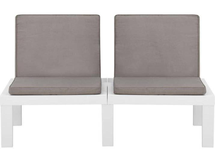 vidaXL Garten-Lounge-Bank mit Auflagen Kunststoff Weiß