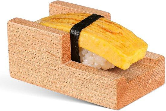 Houten sushi-display met Japans design in bruin voor sushi en sashimi