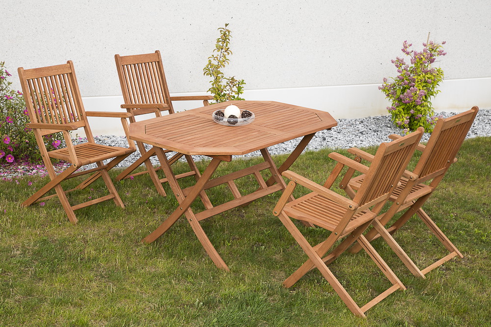 MERXXHANDELS Rio Set 5tlg 4 Sessel Klapptisch 135x85cm Eukalyptus 16928778