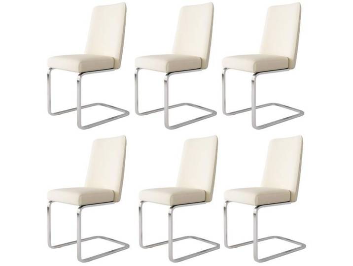 Merax Lot de 6 Chaises de Salle à Manger - Design Diamant - Pieds Métal Argenté - Beige
