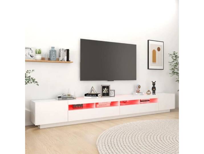 Zerodis Meuble TV avec lumières LED Blanc 300x35x40 cm RE388