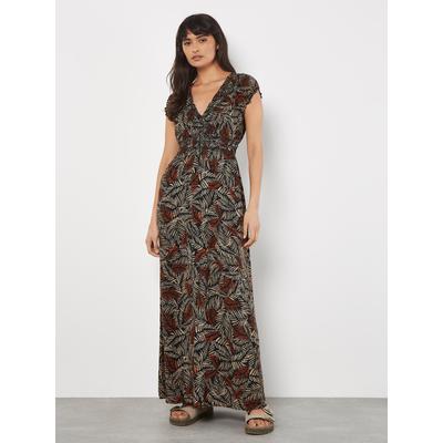 Maxikleid APRICOT "Maxikleid", Damen, Gr. S (36), N-Gr, braun (rust), gewebt, Obermaterial: 100% Viskose CV., geblümt, V-Ausschnitt, Flügelärmel, Kleider Maxikleid, mit Smokdetails