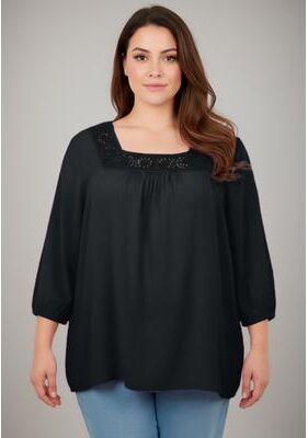 Plus Size Women's Lace Neckline Peasant Blouse by Avenue in Black (Size 16)
