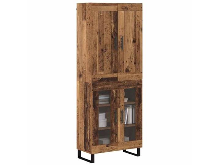 KTHLBRH Anrichte aus altem Holz, 69,5 x 34 x 180 cm, mehrschichtiges Holz Holzböden, Scharniertüren, schwarze Griffe, Metallbeine, max. Belastung 120 kg