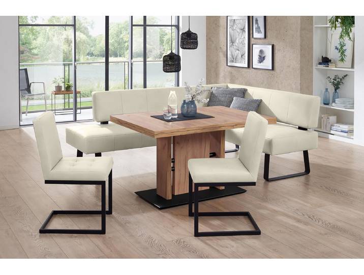 Essgruppe, 227 cm, Leder CASAY, Weiß, Ausziehbar & Sitzmöbel-Set, Modern, K+W-Polstermöbel