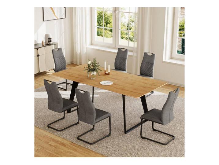 LuxusKollektion Essgruppe Esstisch ausziehbar 130170cm MDF 1 Esstisch + 6 Graue Schwingstuhl