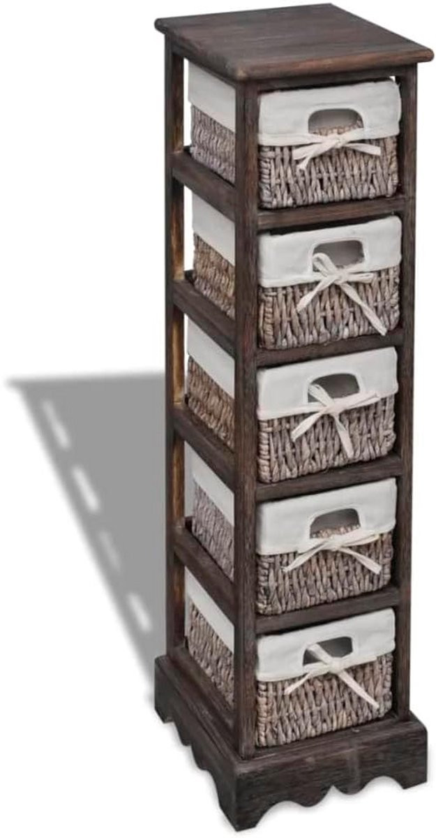 Wit bruine opbergkast met manden en houten frame, Hoogte: 90 cm