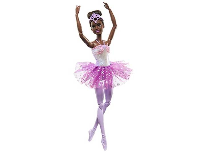 Barbie Pop Magische ballerinapop Zwart haar Lichtfunctie Tiara en paarse tutu Ballet Beweegbaar Kinderspeelgoed, HLC26
