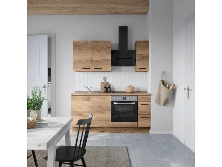 Nobilia Küchenleerblock Structura, Eiche dunkel, nur wie online abgebildet bestellbar, 180 cm, Made in Germany, Blauer Engel, Pefc, Goldenes M, DGM-Klimapakt, seitenverkehrt erhältlich, vormontierter Korpus, Küchen, Küchenzeilen & Küchenblöcke, Küchenzeilen ohne Geräte