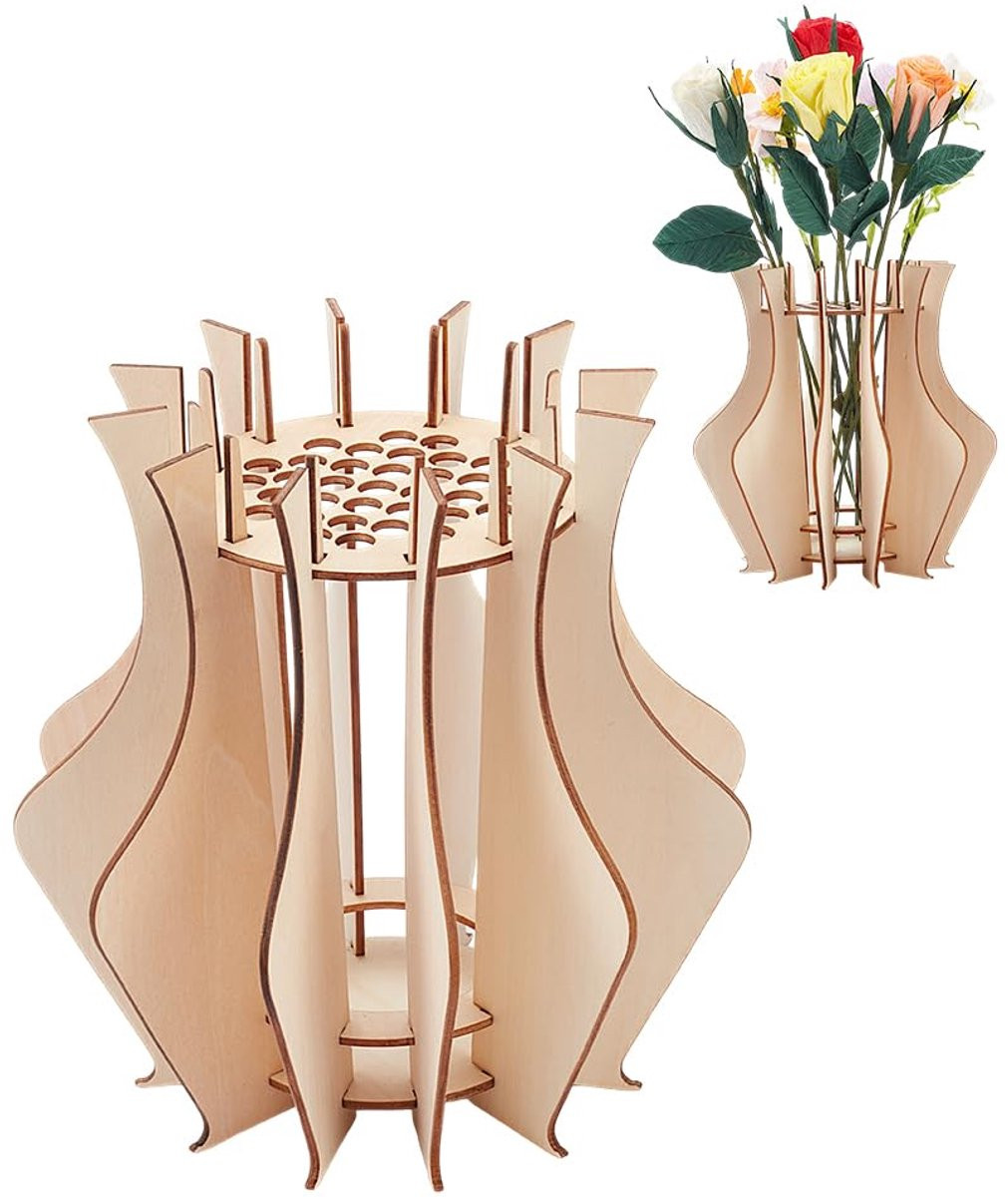 Set van 2 houten vazen voor bloemen en decoratie, 20 x 20 cm