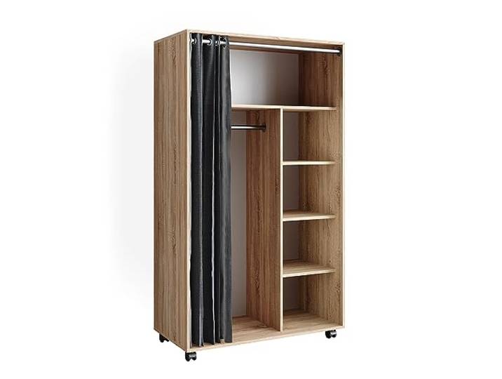 Vicco Kleiderschrank Doros, Sonoma, 100 x 168 cm offen, mit Rollen, mit Rollen zur flexiblen Platzierung im Raum