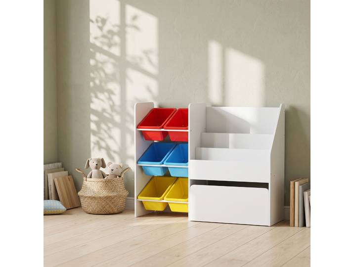 AIYAPLAY Meuble Rangement Enfant 6 Bacs Coffre Roulettes Multicolore