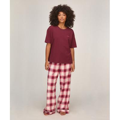 Pyjama HUNKEMÖLLER "Pyjama Set Check", Damen, Gr. S, rot (lila), 50% Viskose, 50% Baumwolle, Homewear-Sets Pyjama