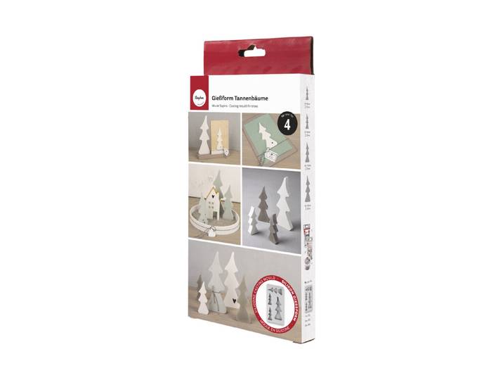 Silikon Giessform Tannenbäume, 14,5x26x2cm, 4 Formen, Box 1Stück