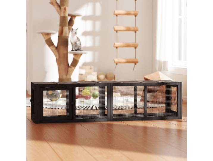PawHut Tunnel en Bois Extensible pour Chats Gris 151,5 cm