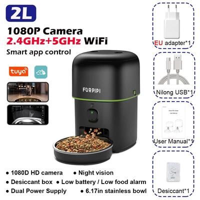 Inspire Essentials SmartServe HD Automatic Cat Feeder With Camera black Eu Plug 1080p Hd 5gwifi 4l 1.06gal