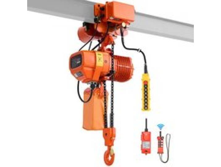 VEVOR Elektrischer Kettenzug 2000 kg, 6,1 m Hubhöhe, Dreiphasig, mit 100 m Funk- & 4,8 m Kabelfernbedienung, G100-Doppelkette, Notstopp, Elektrokettenzug für Fabriken, Lagerhallen & Garagen