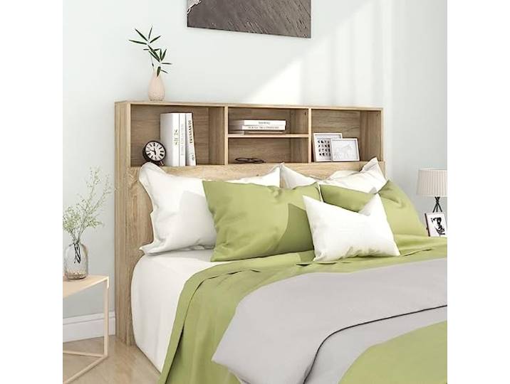 KTHLBRH Kopfteil mit Fächern, Sonoma-Eiche, 140 x 19 x 103,5 cm, aus mehrschichtigem Holz, robust und stabil, zeitgenössisches Design mit vier oberen Fächern zur Organisation,