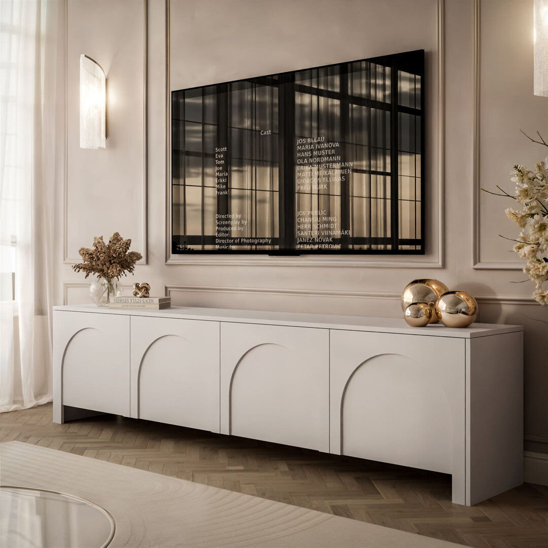 Latitude Run TV Stand ARIADNA 4D TV cabinet Cashmere 88"