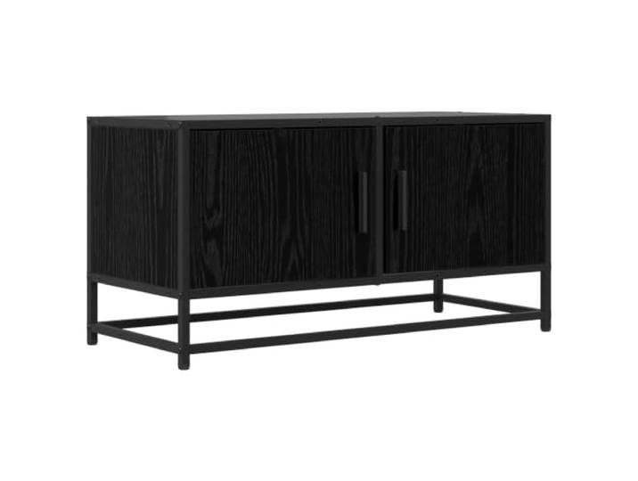 PUGYNBK TV-Schrank, 80 x 34,5 x 40 cm, Eiche, Schwarz, Holz, Technik Wendbare Tür, Griffe, quadratische Beine, einfache Reinigung, für modernes Wohnzimmer