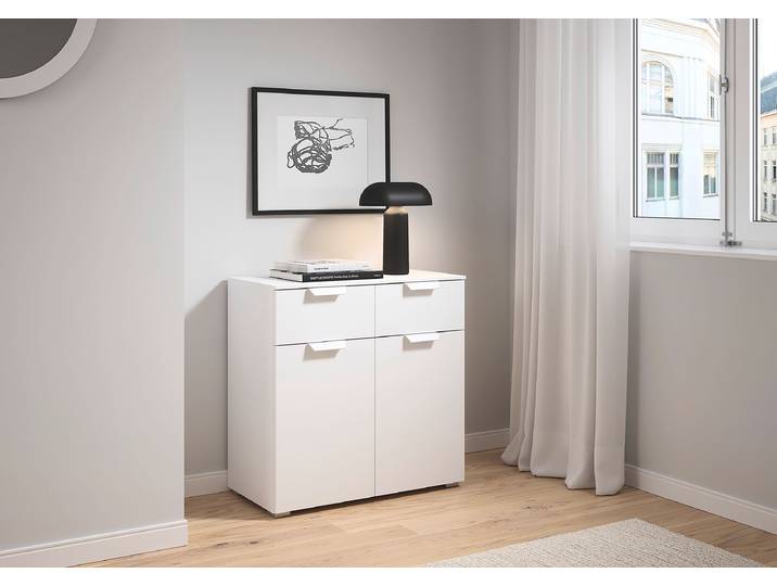 Kommode Aditio mit 2 Türen 80 x 81 x 42cm Weiß/Alpinweiß Weiß