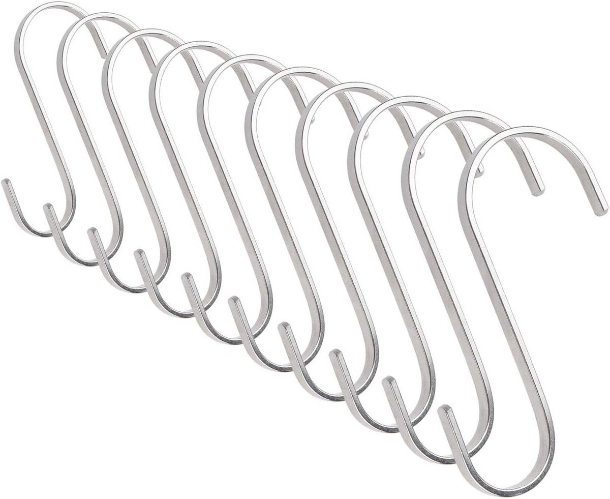 Set van 10 multifunctionele platte S-vormige ophanghaken van roestvrij staal