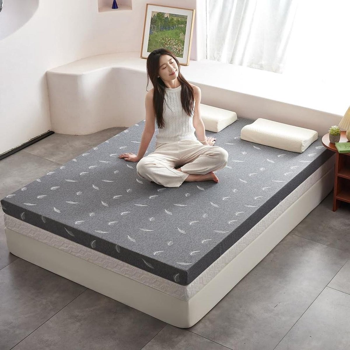 Traagschuim Matras Topper Japanse Vloermatras Futon Grijs 120 x 200 cm