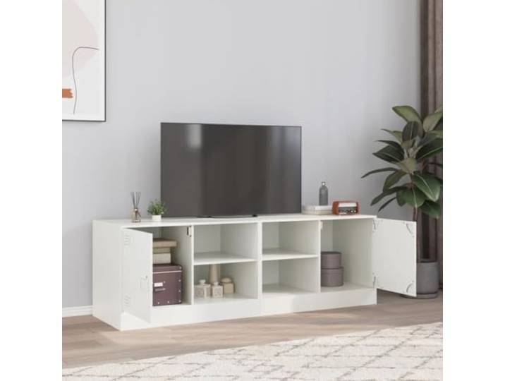 HEFZGDB TV-Schrank 2 Stück Weiß 67x39x44 cm Stahl Gestell mit Griff und Stauraum für Fernbedienungen Bücher Zeitschriften Kaltgewalzter Stahl Modernes Design Praktisch Robust