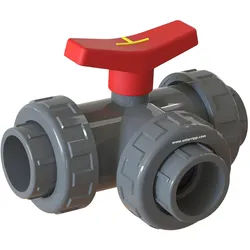 Drei-Wege-Umschalt-Ventil (3-Wege-Kugelhahn) mit T-Kugel 63mm (DN50) PVC-U Klebe...