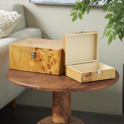 ARCILLA ELEMENTAL "Brown Wood Storage Decorative Box with Natural Wood Grains and Silver Latches (Set of 2) - 9""W x 12""L x 5""H"