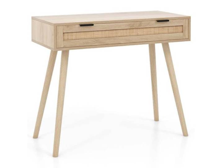 Table console en rotin avec tiroir coulissant, style bohème, pour entrée - Naturelle, table de canapé en rotin naturel avec tiroir pour couloir, salon, console de rangement pour décoration bohème