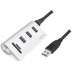 LogiLink CR0045 USB-Hub 3 Port USB-A USB 3.0 5 GBit/s mit Aluminiumgehäuse, mit eingebautem SD-Kartenleser Silber CR0045