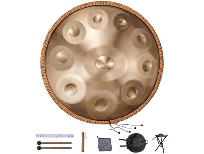 VEVOR Handpan, 55 cm, 10 Noten, D-Moll-Handtrommel, Drum-Instrument mit Schlägeln, 432-Hz-Handpan-Ständer & Tragetasche, Heilende Klangtrommel aus Stahl, Schlaginstrumente für Erwachsene & Anfänger