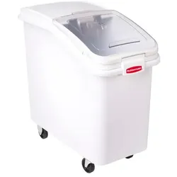 verschließbare Box Rubbermaid Vorratsystem weiß 99 L inklusive Schiebedeckel und Spaten, auf Rollen, robust