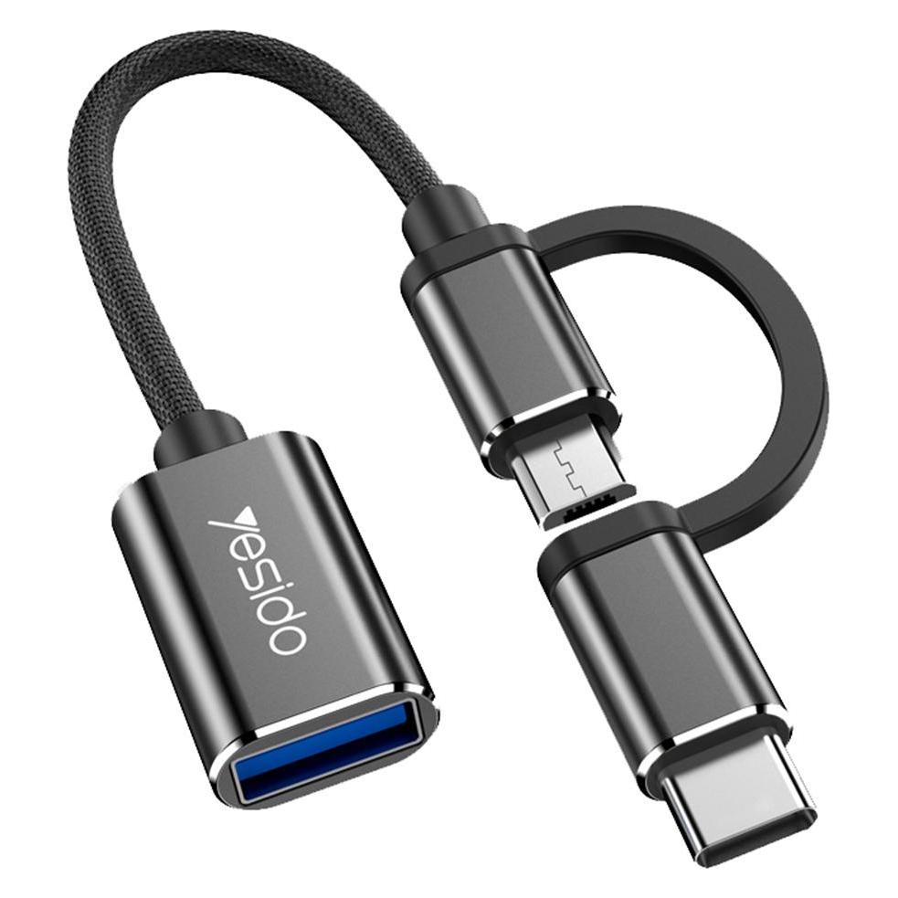 Yesido - OTG Cable Adapter 2in1 (GS02) - Type-C, Micro-USB to USB 3.0, Plug & Play, 5Gbps - Black (Micro USB) (GS02)