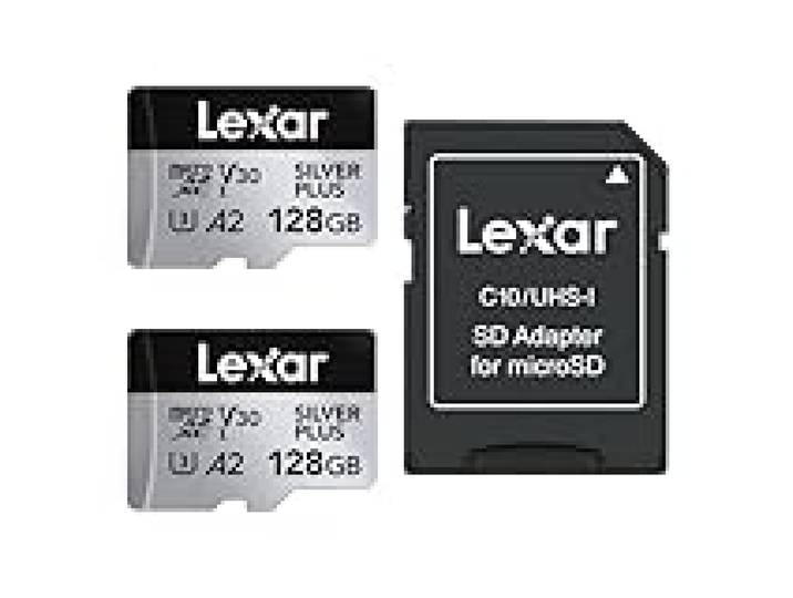 Lexar Silver Plus Lot de 2 Cartes Micro SD 128 Go, jusqu'à 205 Mo/s