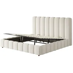 STILVORA Polsterbett Bouclé Weiß 180x200 cm mit Lattenrost, hydraulischem Stauraum und gepolstertem Kopfteil