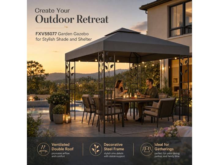 Pergola gazebo anthracite 3x3 m pour jardin, auvent de terrasse extérieur robuste avec protection, montage facile