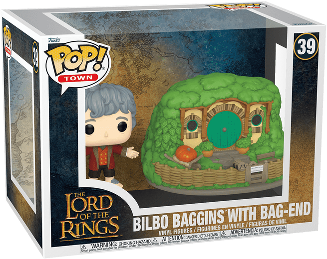 Funko Pop! Vinyl Town The Lord of the Rings Bilbo Baggins with Bag End Vinyl Figures, 3.75 in/3.85 in, Collectible, The Lord of the Rings