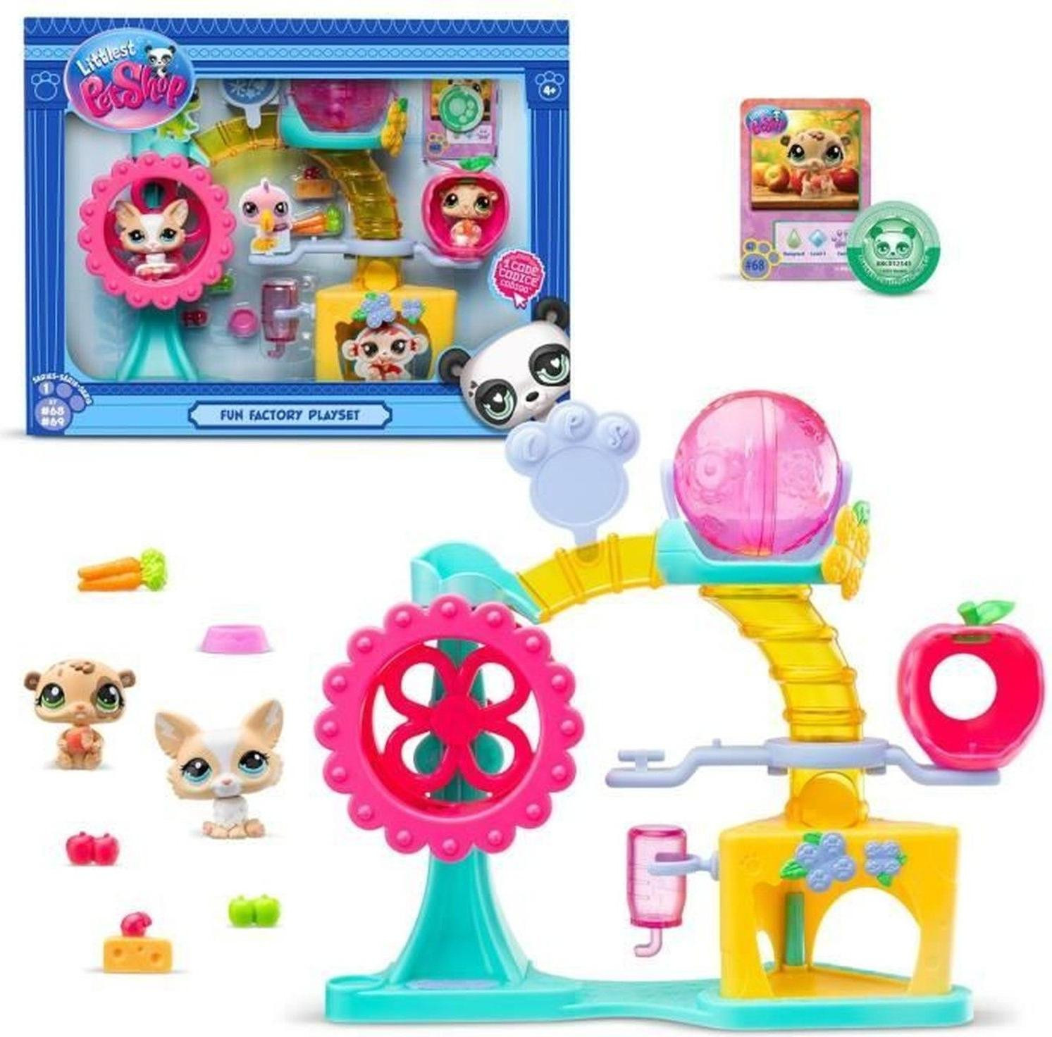 Bandai Littlest Pet Shop Fun Factory Playset met 2 huisdieren en accessoires