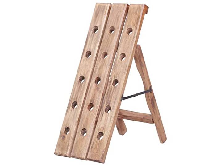 smnyxs Flaschenregal aus massivem Mahagoni-Holz, für 15 Flaschen, faltbar Handgefertigt, Vintage-Look, Schutzlack, Innenbereich, rustikale Dekoration, Geschenk für Weinliebhaber