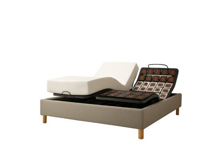 Ensemble lit électrique 140x190 gris – Sommier relaxation à plots + contour bouclette + matelas